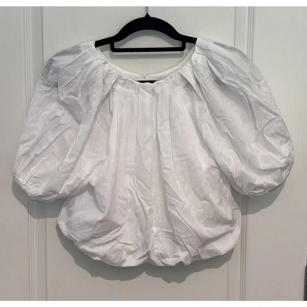 LOFT Petites White Puff Short Sleeve Blouse Top Size XSP